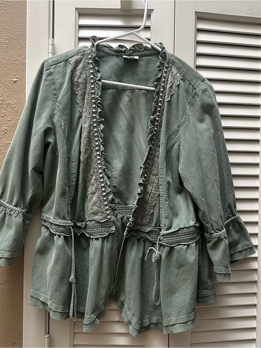 J.O.A. Sage Green Ruffled Detail Jacket